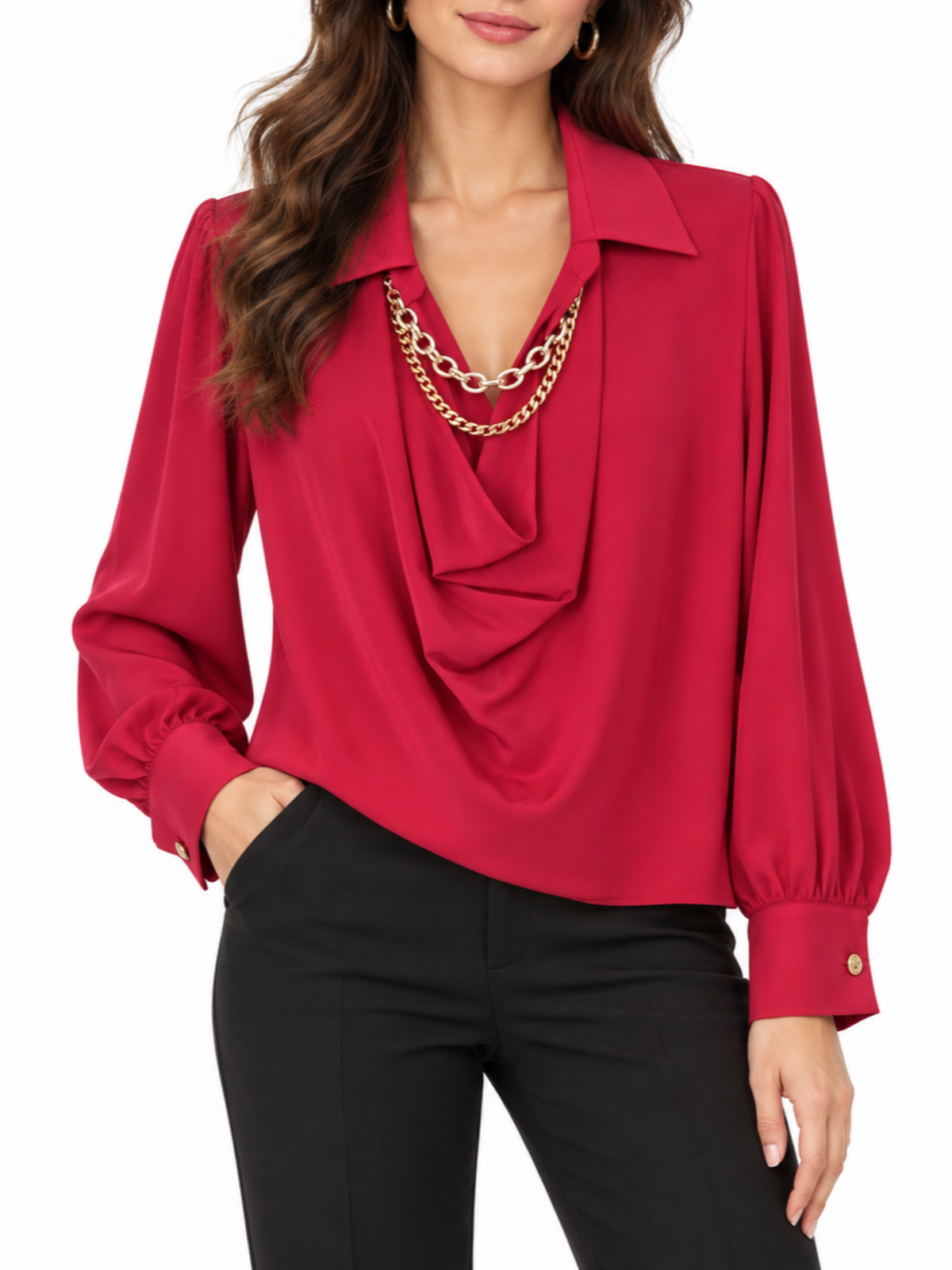 Simona Corsellini blusa donna misto seta con collana rosso CPBLW0101 SCARLET SIMONA CORSELLINI 