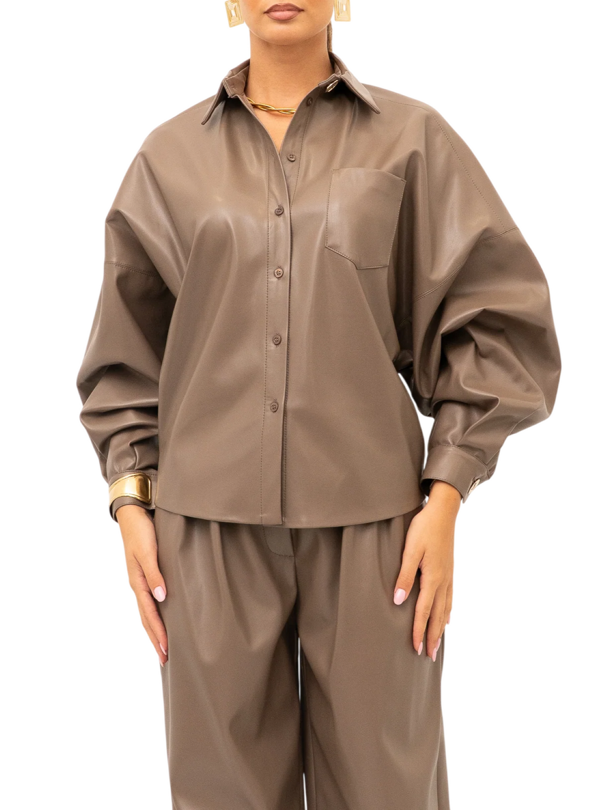 Simona Corsellini camicia donna in ecopelle tortora CPCA00301 HAZELNUT SIMONA CORSELLINI 