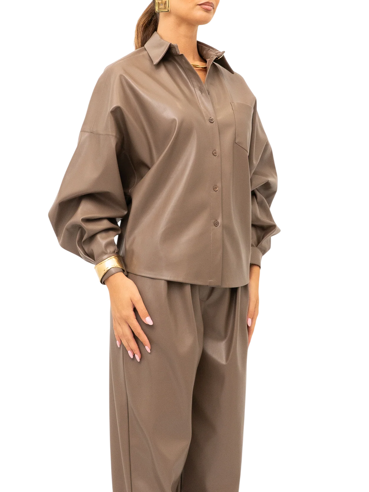 Simona Corsellini camicia donna in ecopelle tortora CPCA00301 HAZELNUT SIMONA CORSELLINI 