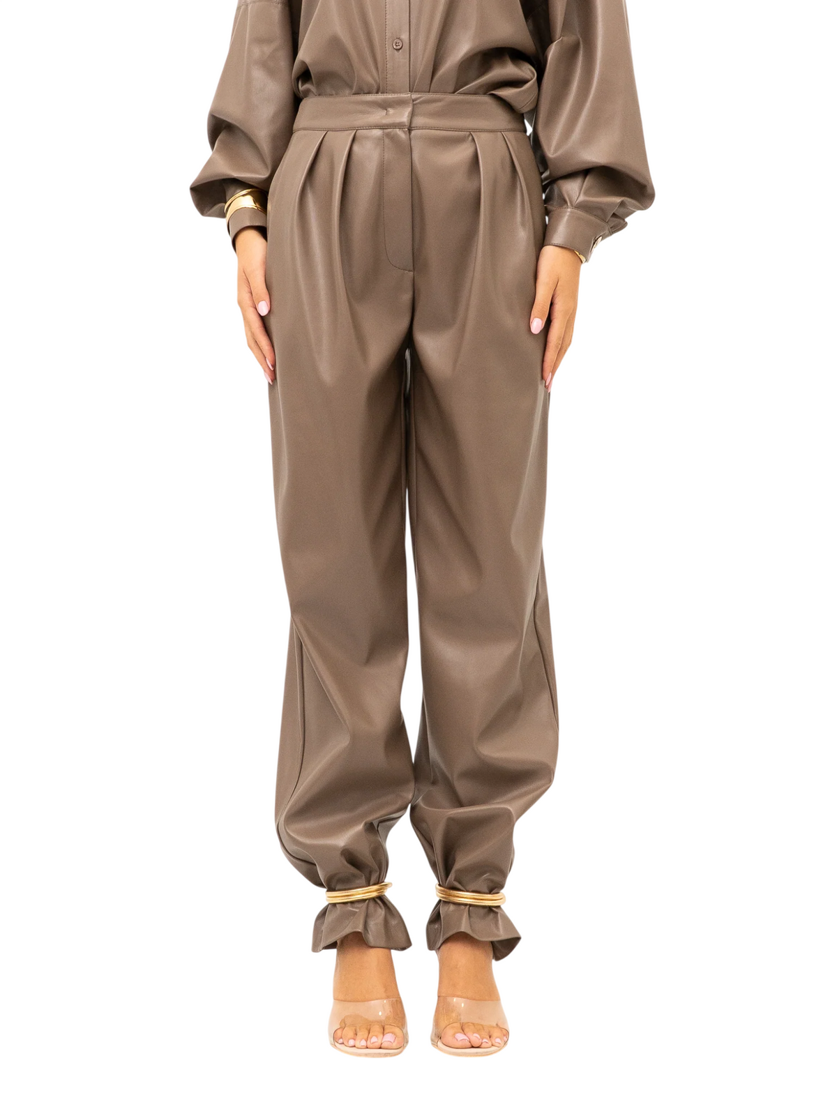 Simona Corsellini pantaloni donna in ecopelle con catenelle snake tortora CPPA01401 HAZELNUT SIMONA CORSELLINI 