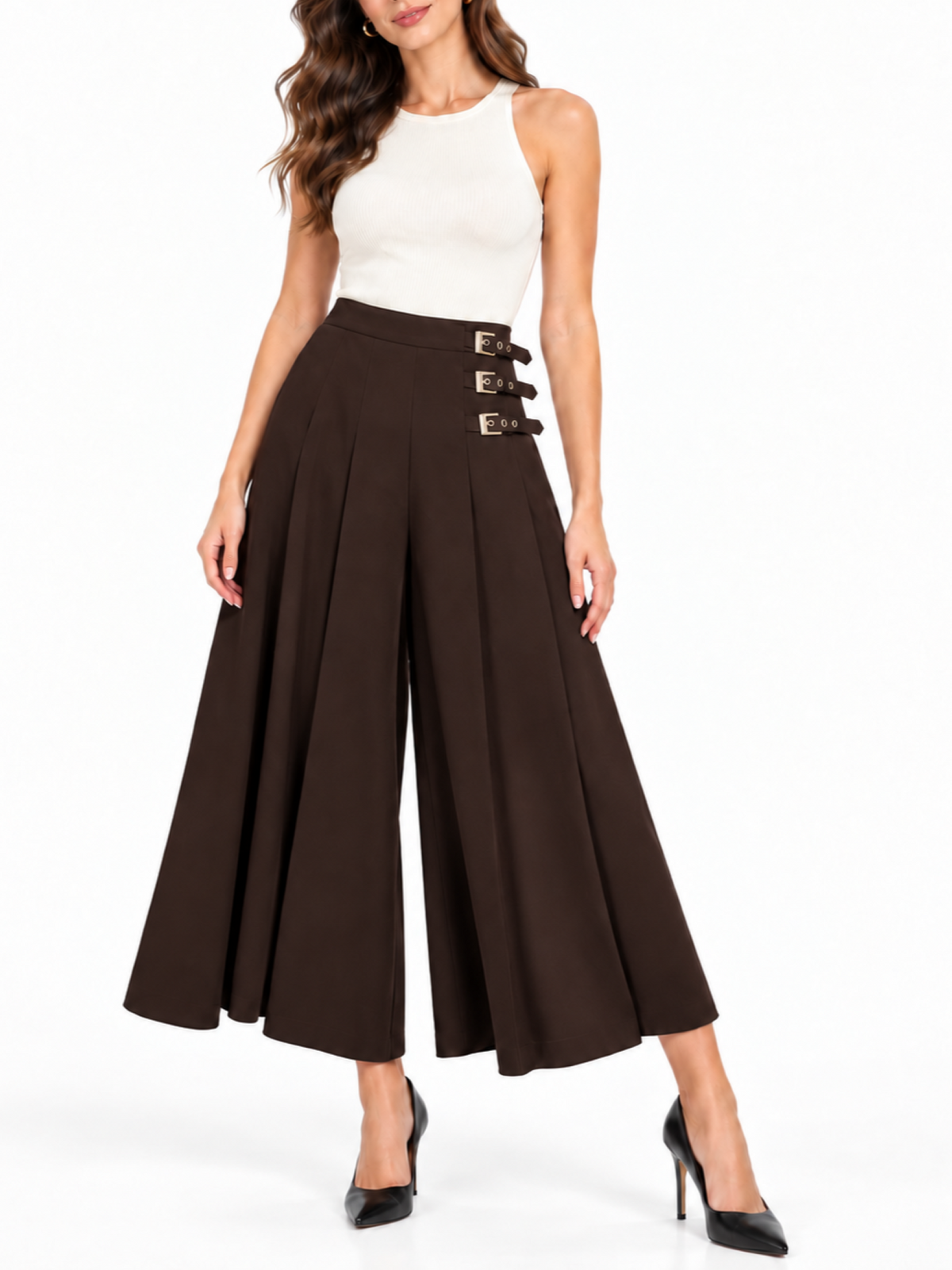 Simona Corsellini bermuda wide leg donna con pinces marrone CPPG00101 DARK CHOCOLATE SIMONA CORSELLINI 