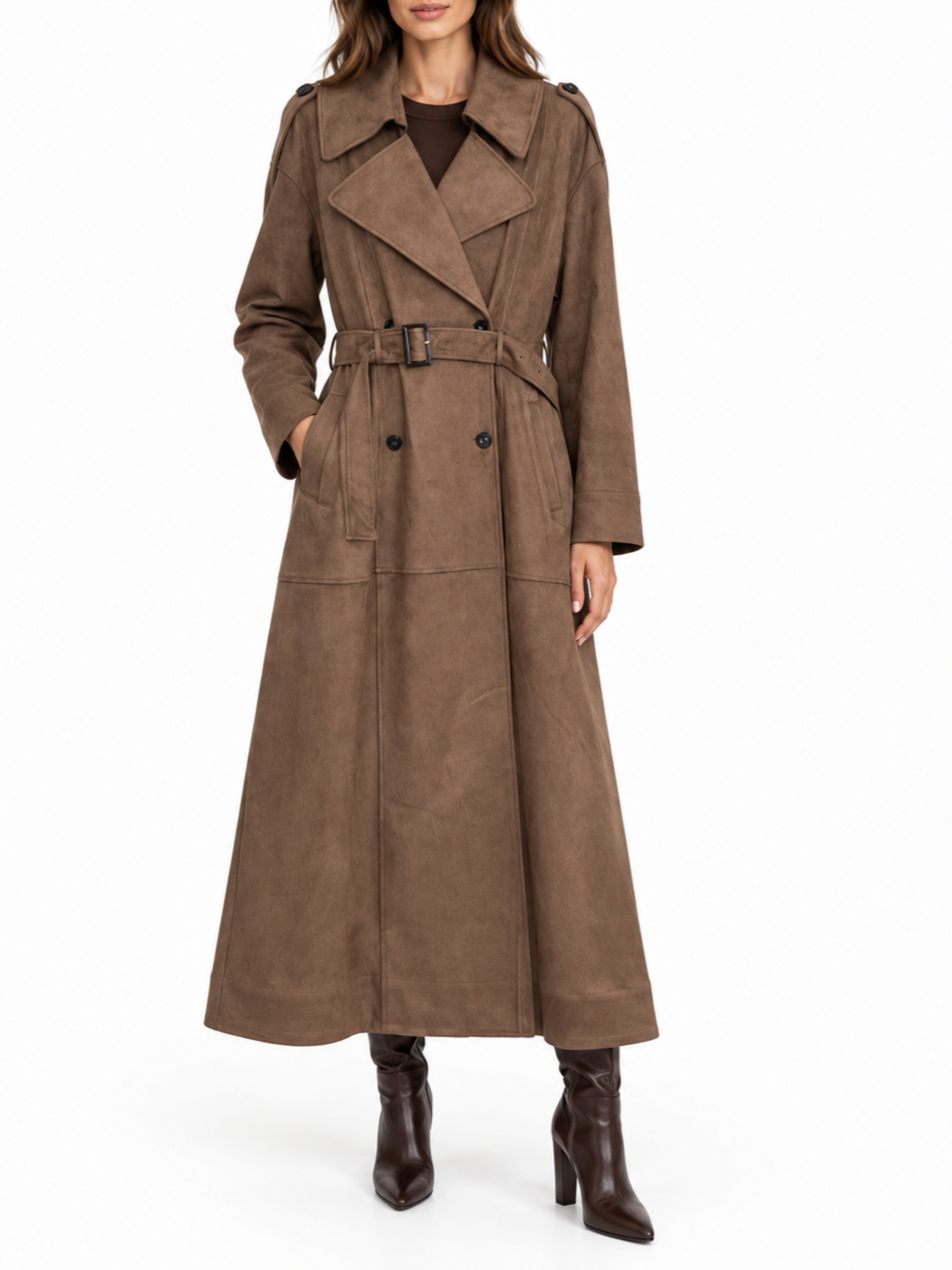 Simona Corsellini trench doppiopetto donna in suede con cintura marrone CPTHV0101 BROWN SIMONA CORSELLINI 