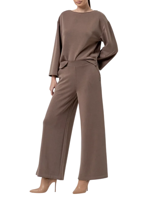 Surkana pantaloni palazzo donna misto modal tortora 556BAMU514 104 SURKANA 