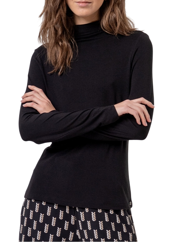 Surkana T-shirt lupetto maniche lunghe in viscosa nero 556BAUM012 00 SURKANA 