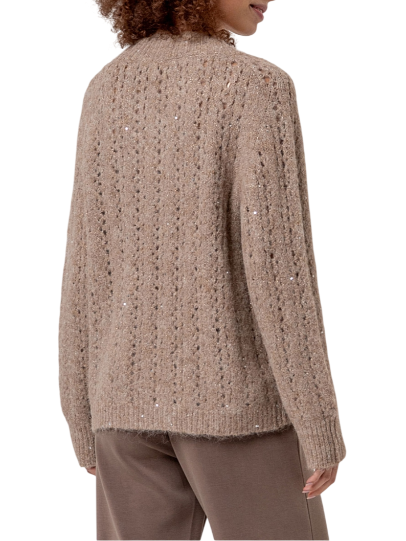 Surkana maglia scollo a V in misto lana traforata con paillettes beige 556XILE231 05 SURKANA 