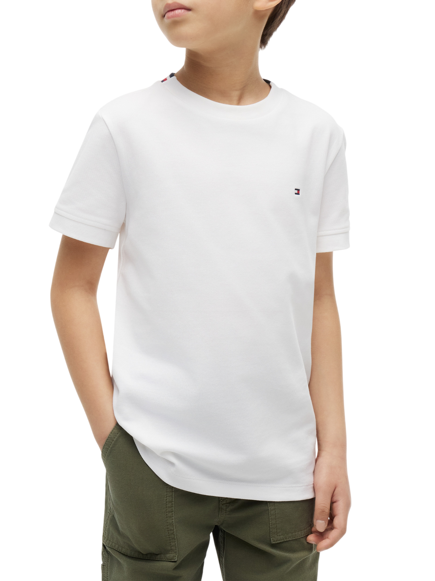 Tommy Hilfiger T-shirt manica corta bambino in piquè bianco KB0KB10526 YBR Tommy Hilfiger 