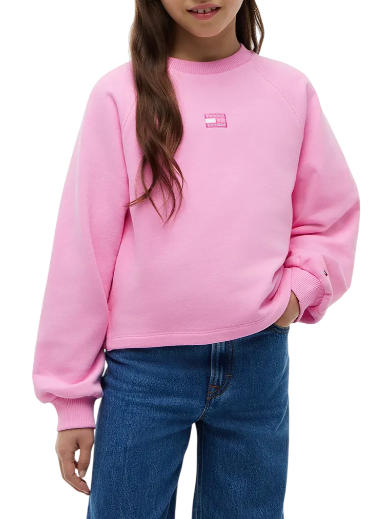 Tommy Hilfiger felpa bambina con patch logato rosa KG0KG09446 TOU Tommy Hilfiger 