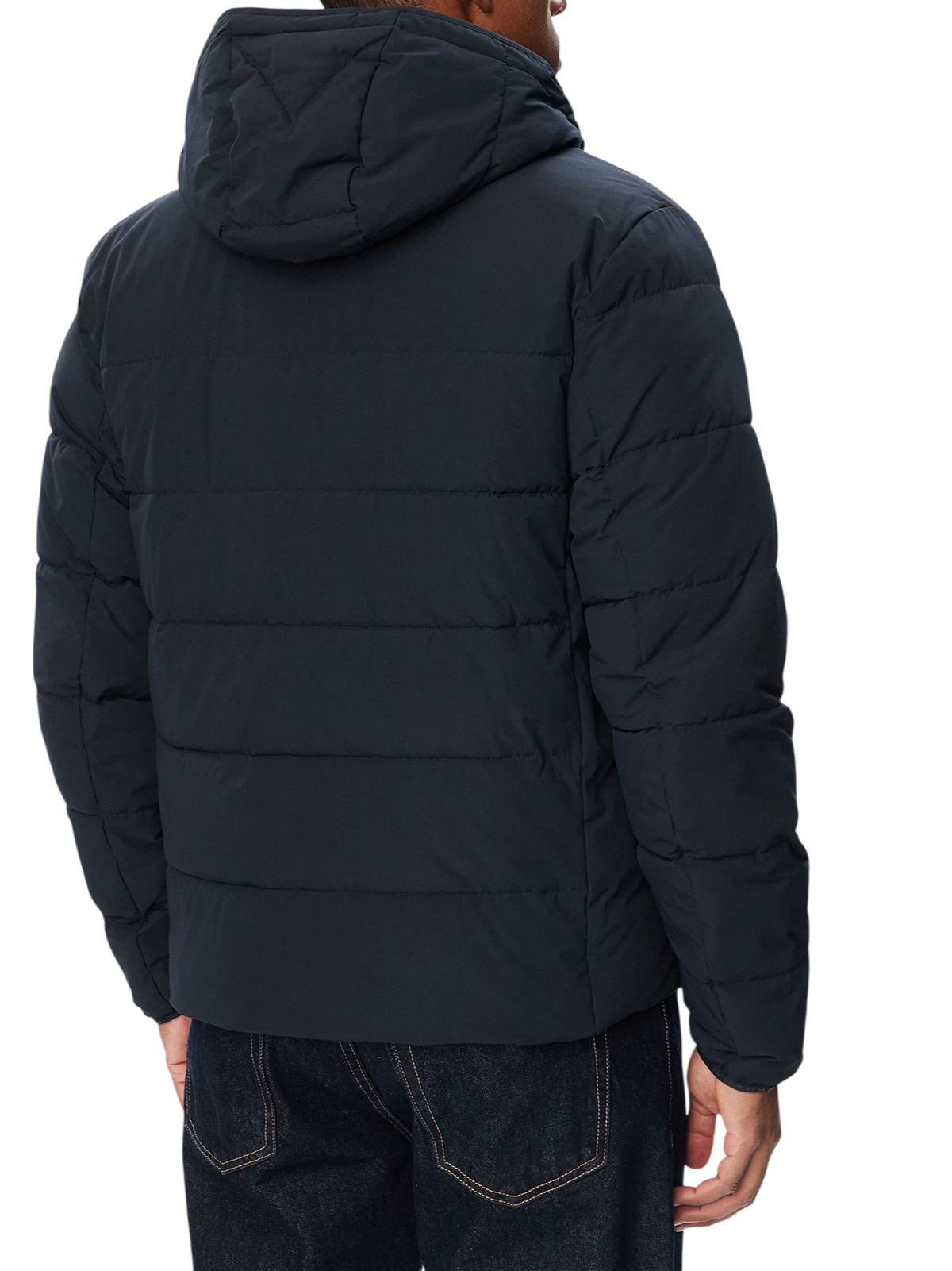 Tommy Hilfiger piumino trapuntato uomo con cappuccio stampa logo blu MW0MW45273 DW5 Tommy Hilfiger 