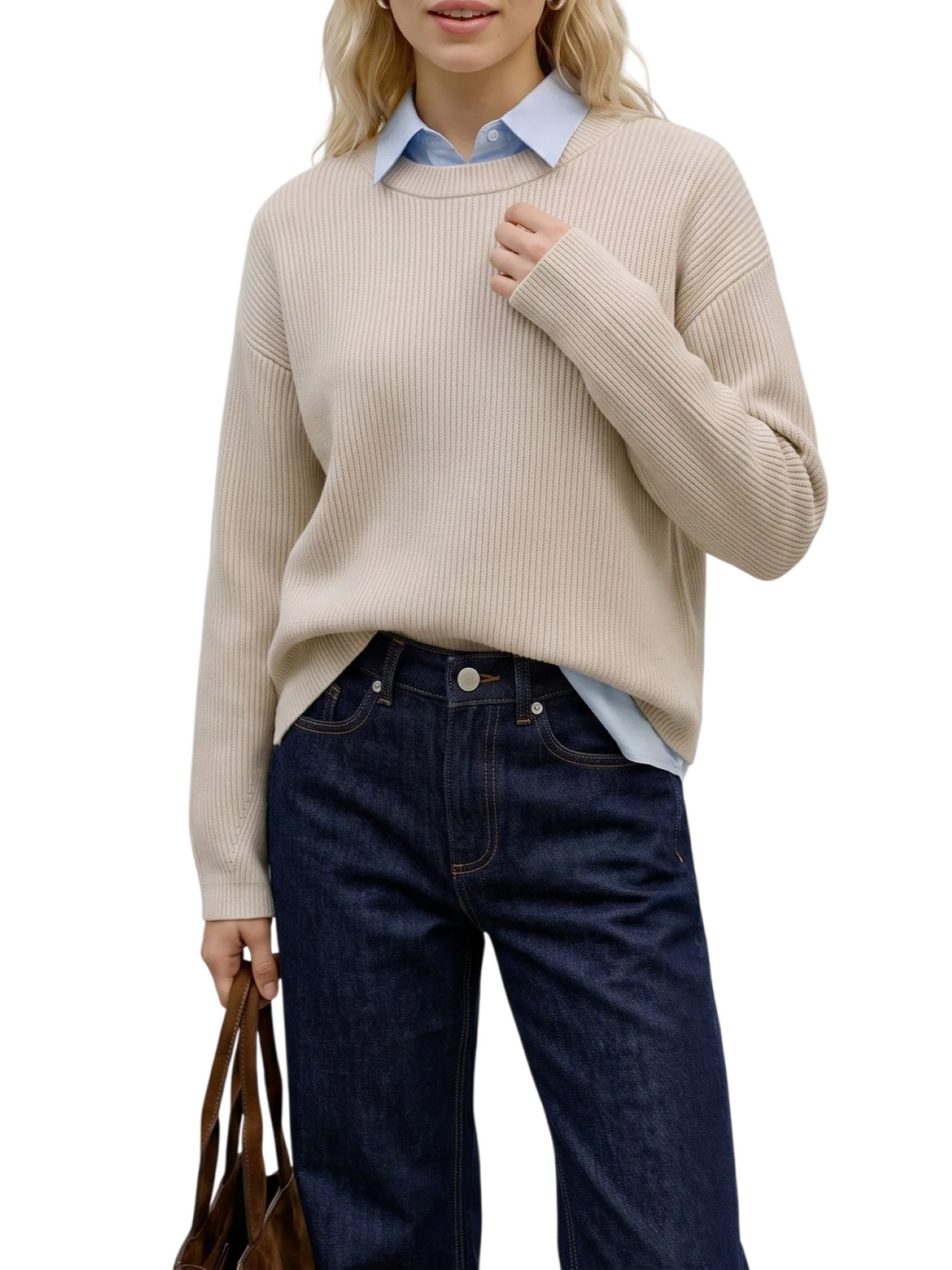 Vero Moda maglia donna in misto viscosa a costine beige chiaro 10347043 BIRCH VERO MODA 