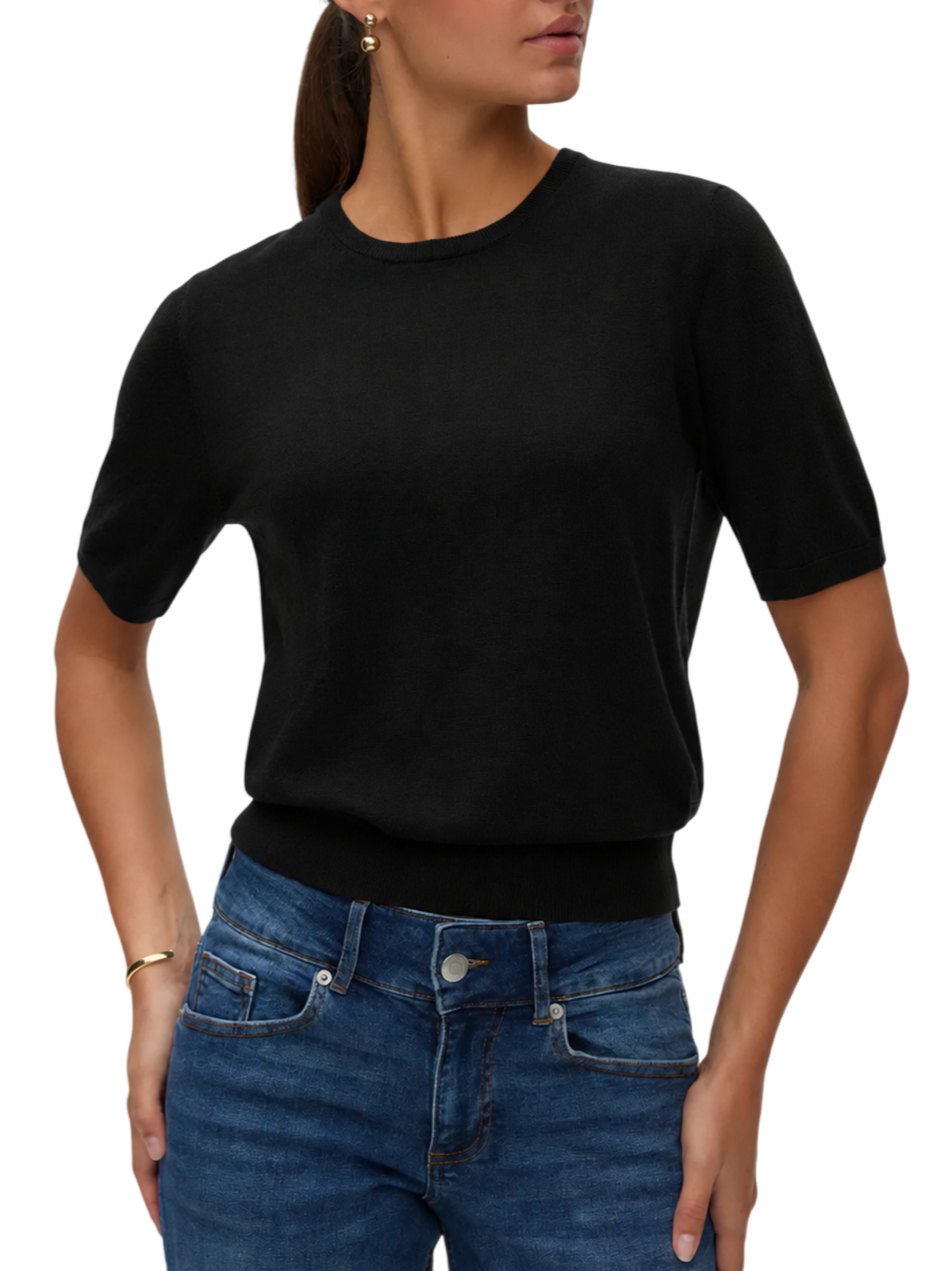 Vero Moda maglia manica corta donna in lana nero 10352083 BLACK VERO MODA 