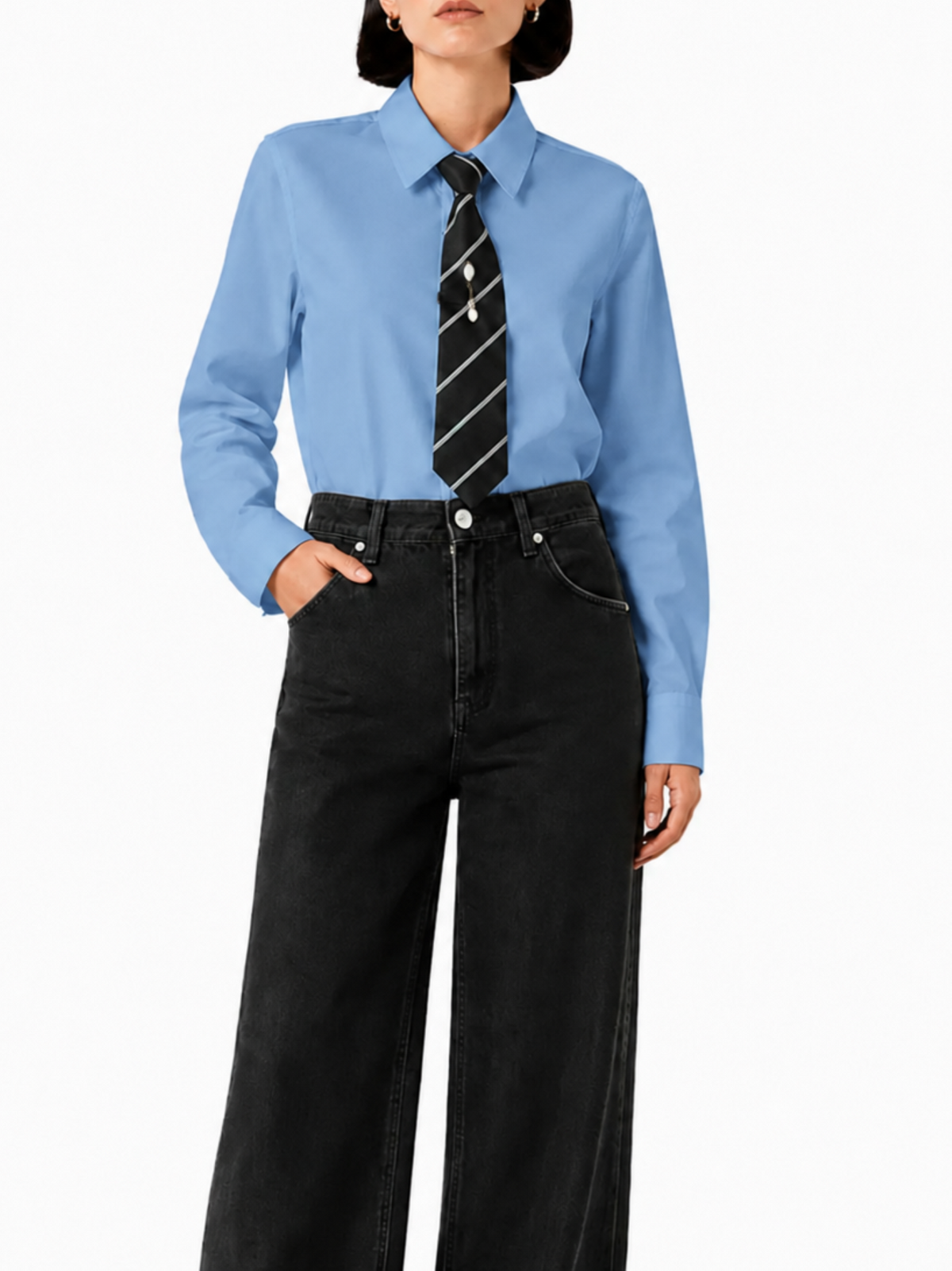 Vicolo camicia donna manica lunga in cotone con cravatta azzurro RAC0015 OXFORD VICOLO 