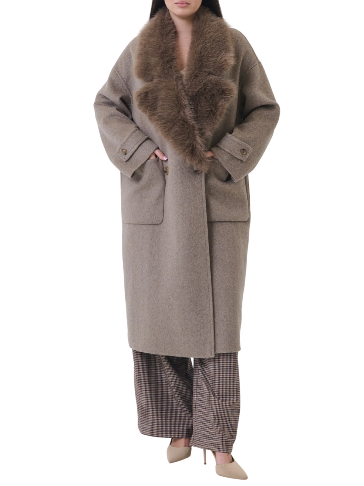 Vicolo cappotto lungo doppiopetto misto lana donna tortora TAC0025 CACHA VICOLO 