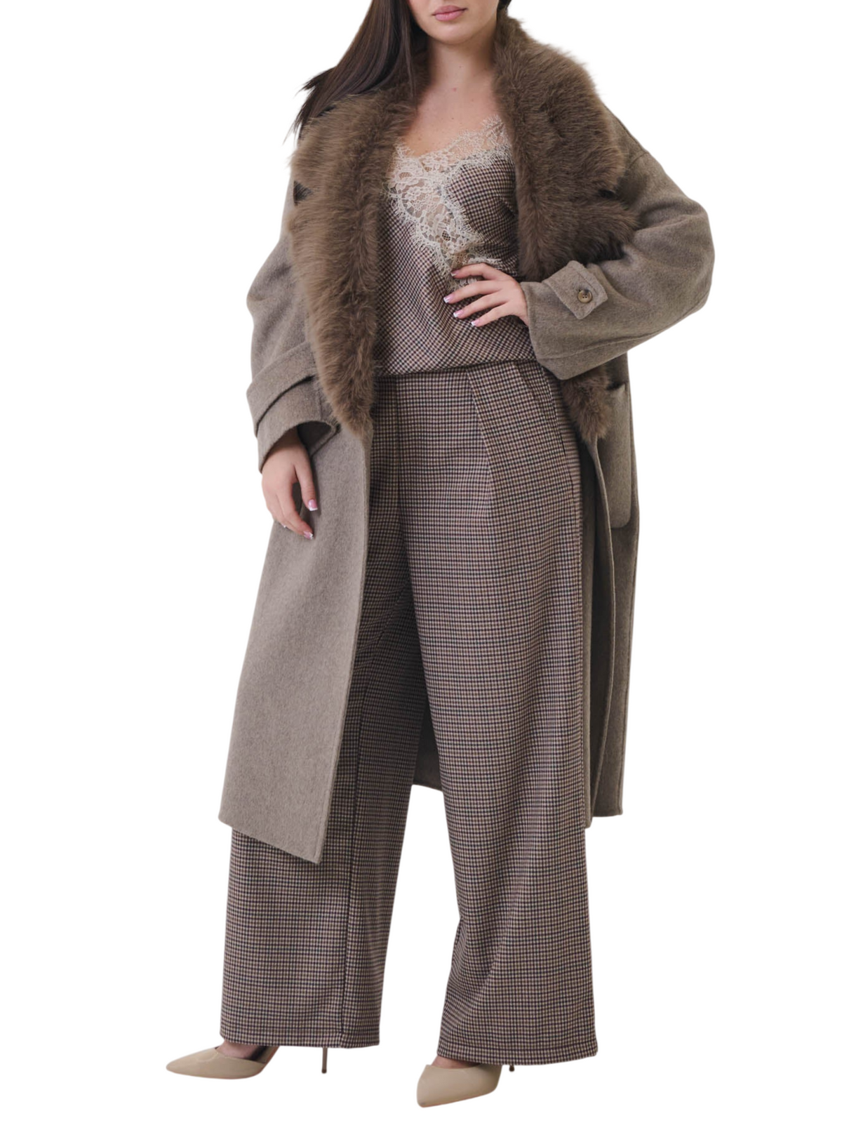 Vicolo cappotto lungo doppiopetto misto lana donna tortora TAC0025 CACHA VICOLO 