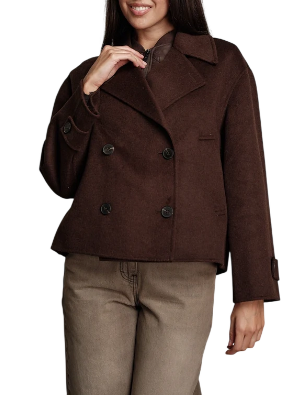 Vicolo cappotto donna doppiopetto misto lana marrone TAC0061 FONDENTE VICOLO 