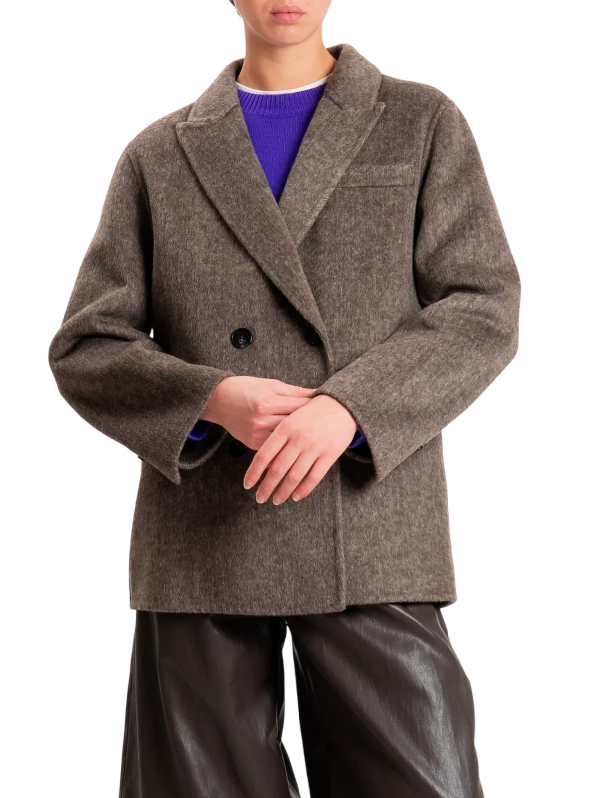 Vicolo cappotto blazer doppiopetto donna misto lana melange tortora TAC0083 FANGO VICOLO 