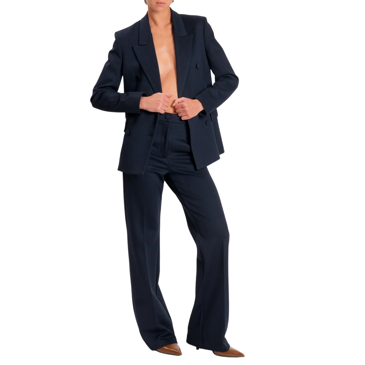 Vicolo pantaloni palazzo gessati donna blu TAC0210 BLU VICOLO 