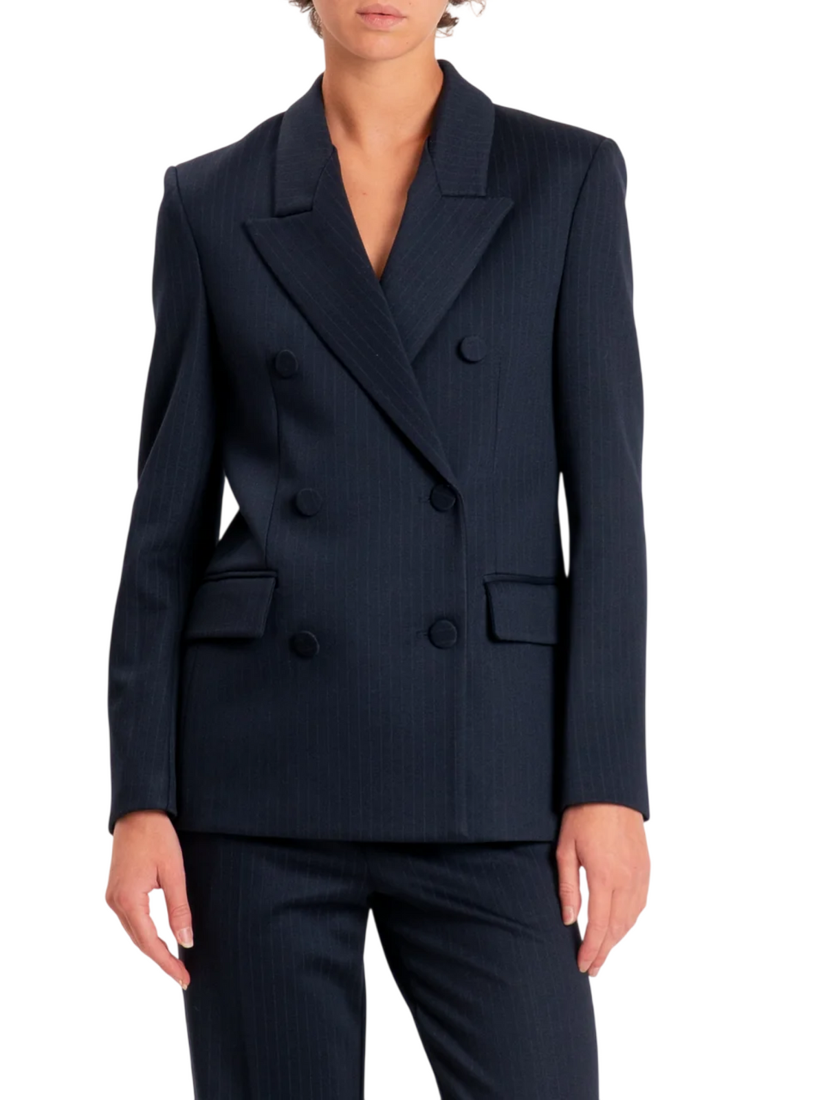 Vicolo giacca blazer gessata doppiopetto donna blu TAC0213 BLU VICOLO 