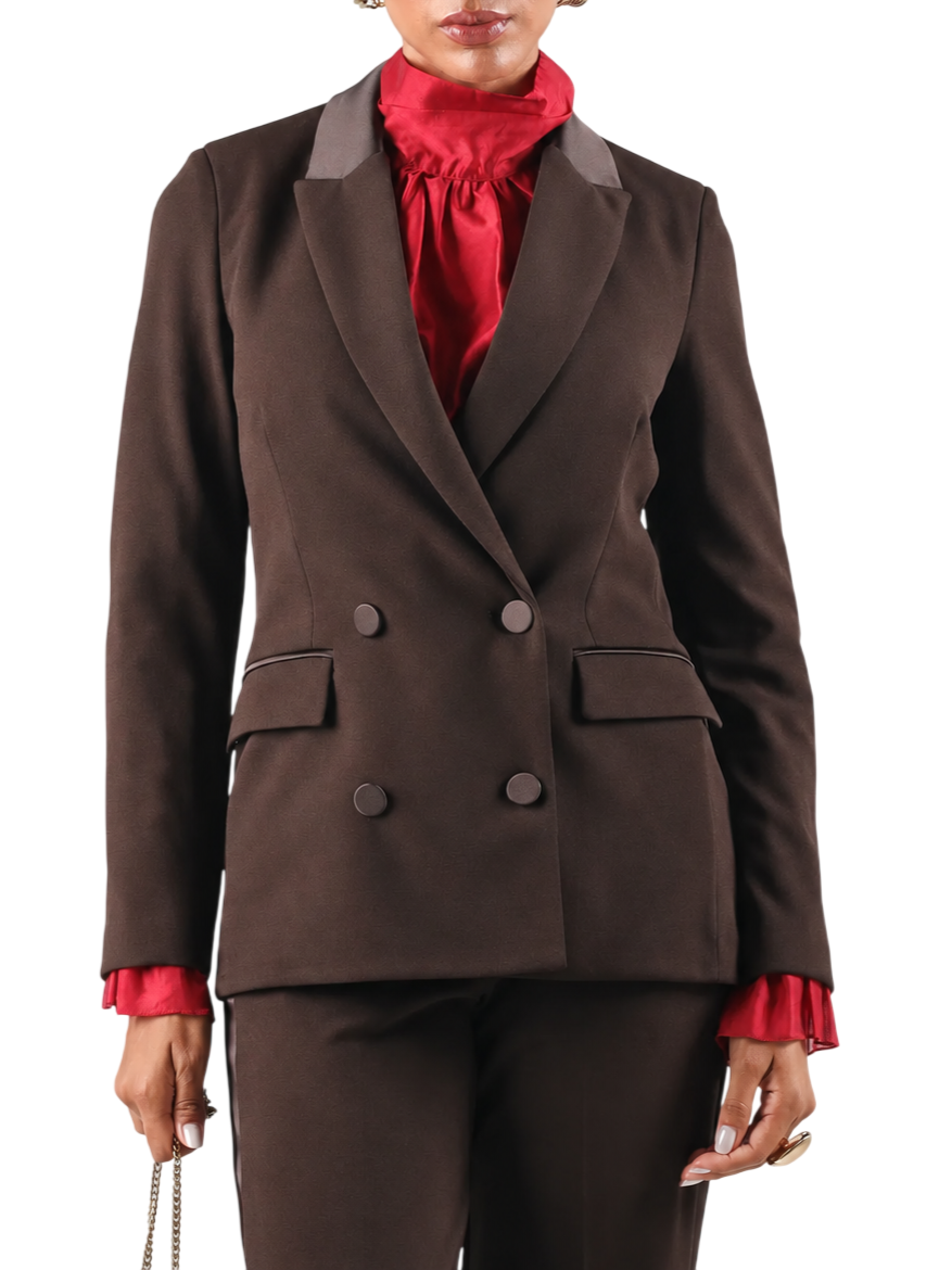 Vicolo giacca blazer doppiopetto donna dettagli satin marrone TAC0405 FONDENTE VICOLO 
