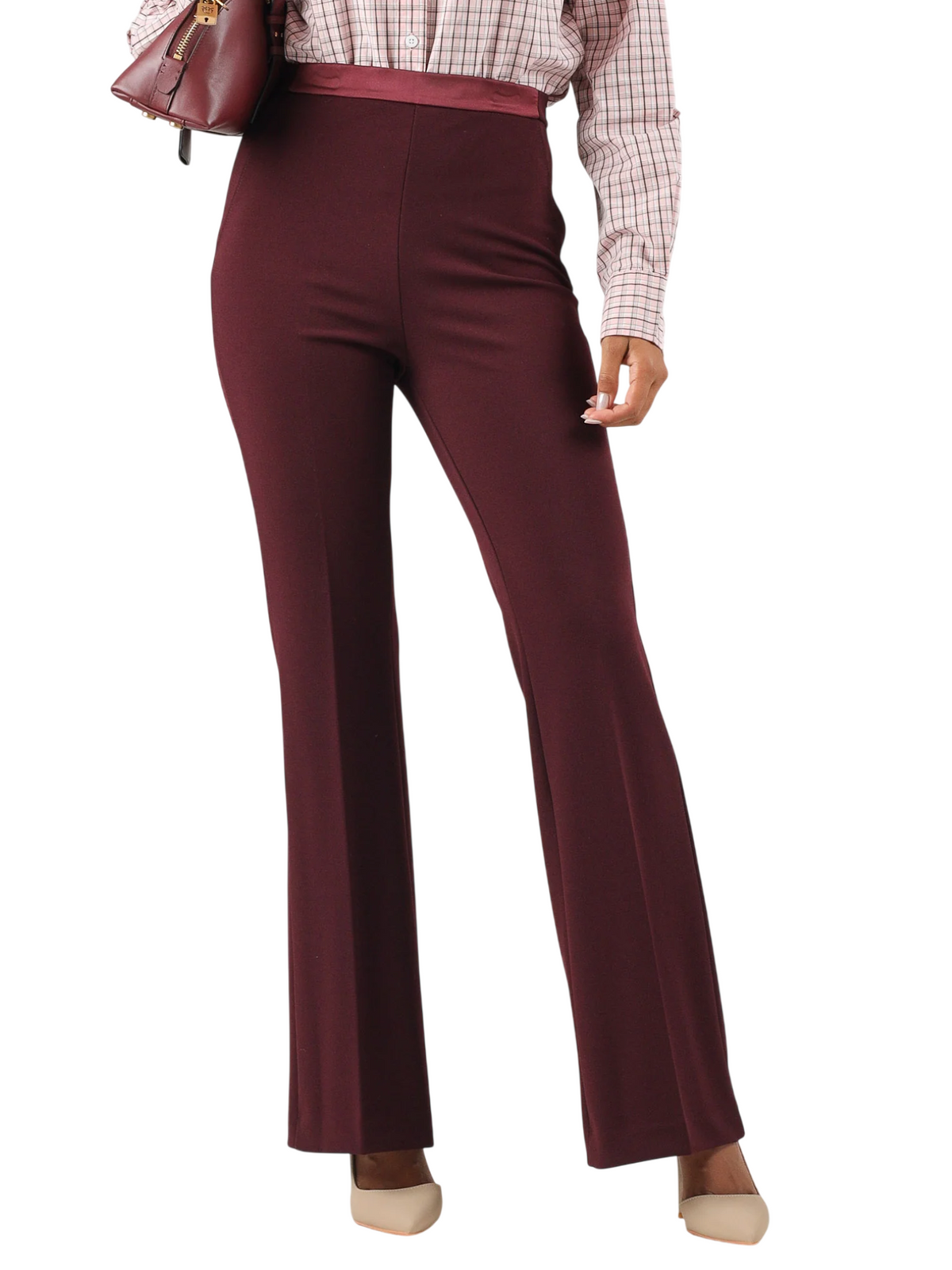 Vicolo pantaloni a zampa donna con dettagli satin borgogna TAC0407 BORDEAUX VICOLO 