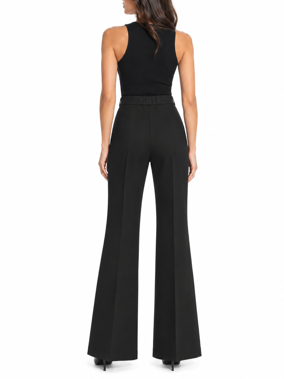 Vicolo pantaloni a zampa donna con dettagli satin nero TAC0407 NERO VICOLO 