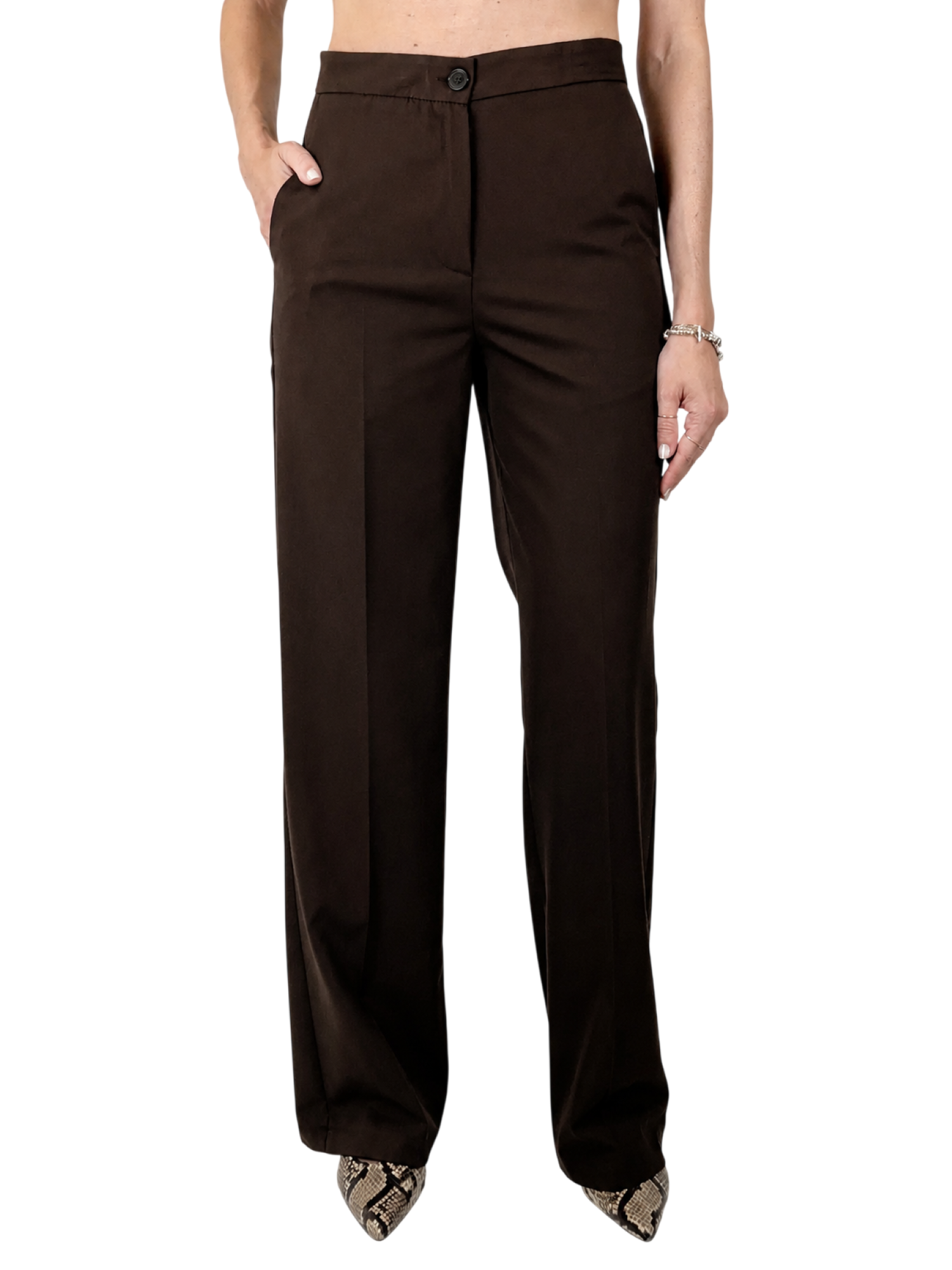Vicolo pantaloni palazzo donna misto viscosa marrone TAC0420 FONDENTE VICOLO 