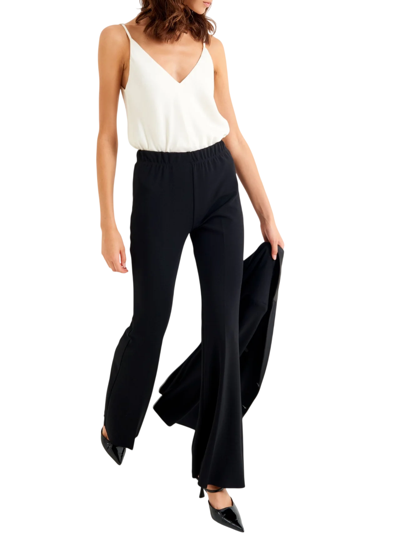 Vicolo pantaloni a zampa donna in tessuto crepe nero TAC0452 NERO VICOLO 