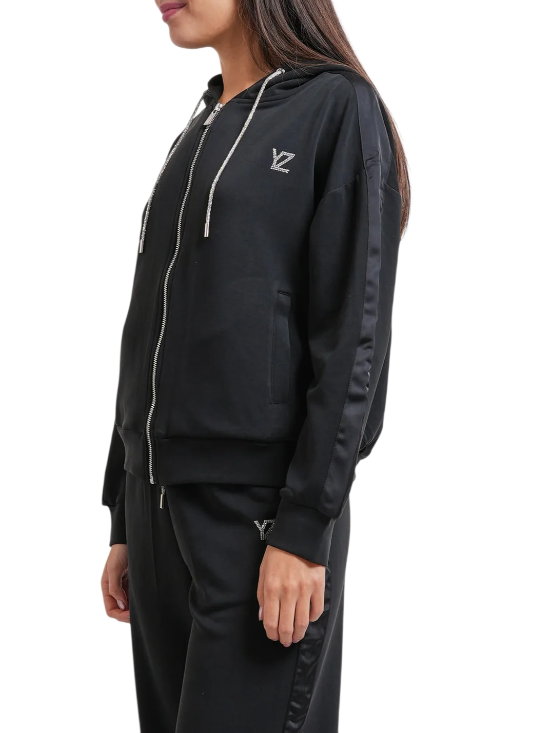 Yes Zee felpa con zip e cappuccio donna nero F007-NR00 0801 YES-ZEE 