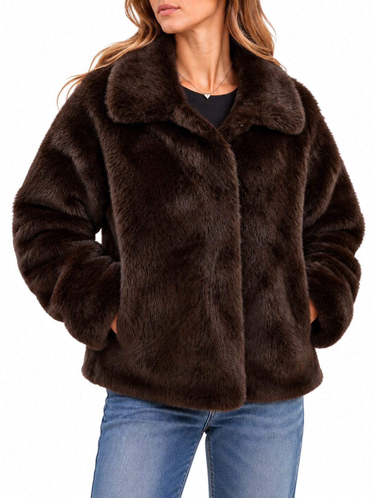 Yes Zee giubbino reversibile donna  in ecopelliccia marrone G021-KJ00 0232 YES-ZEE 