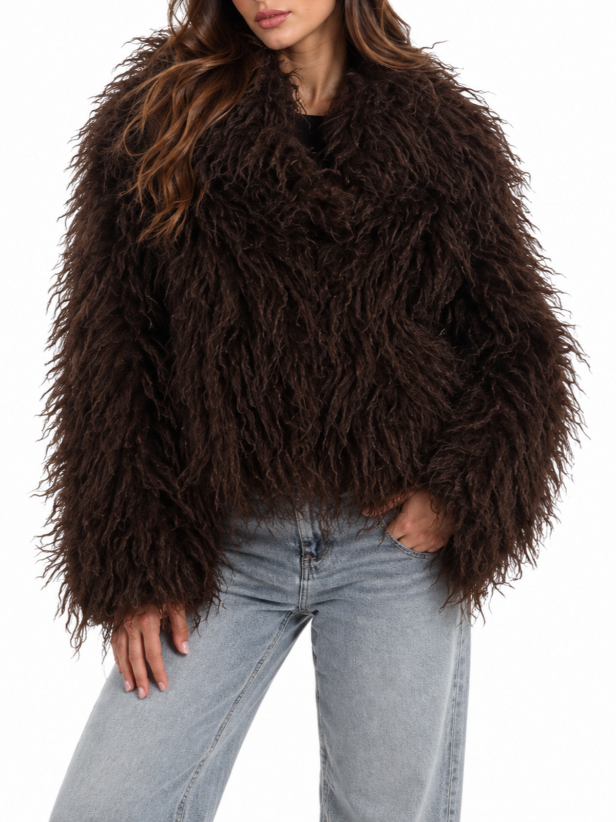 Yes Zee pelliccia ecologica donna in tessuto fluffy marrone G036-D100 0232 YES-ZEE 