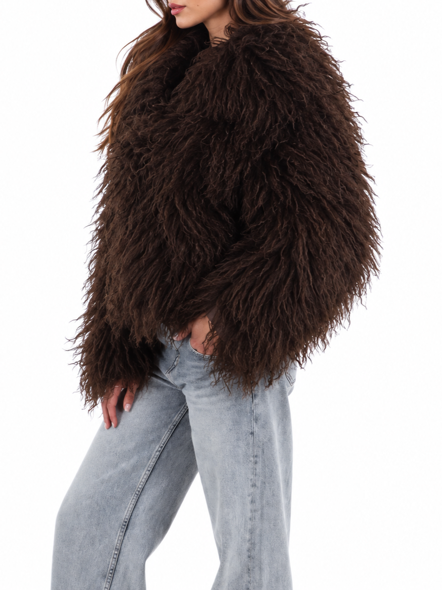 Yes Zee pelliccia ecologica donna in tessuto fluffy marrone G036-D100 0232 YES-ZEE 
