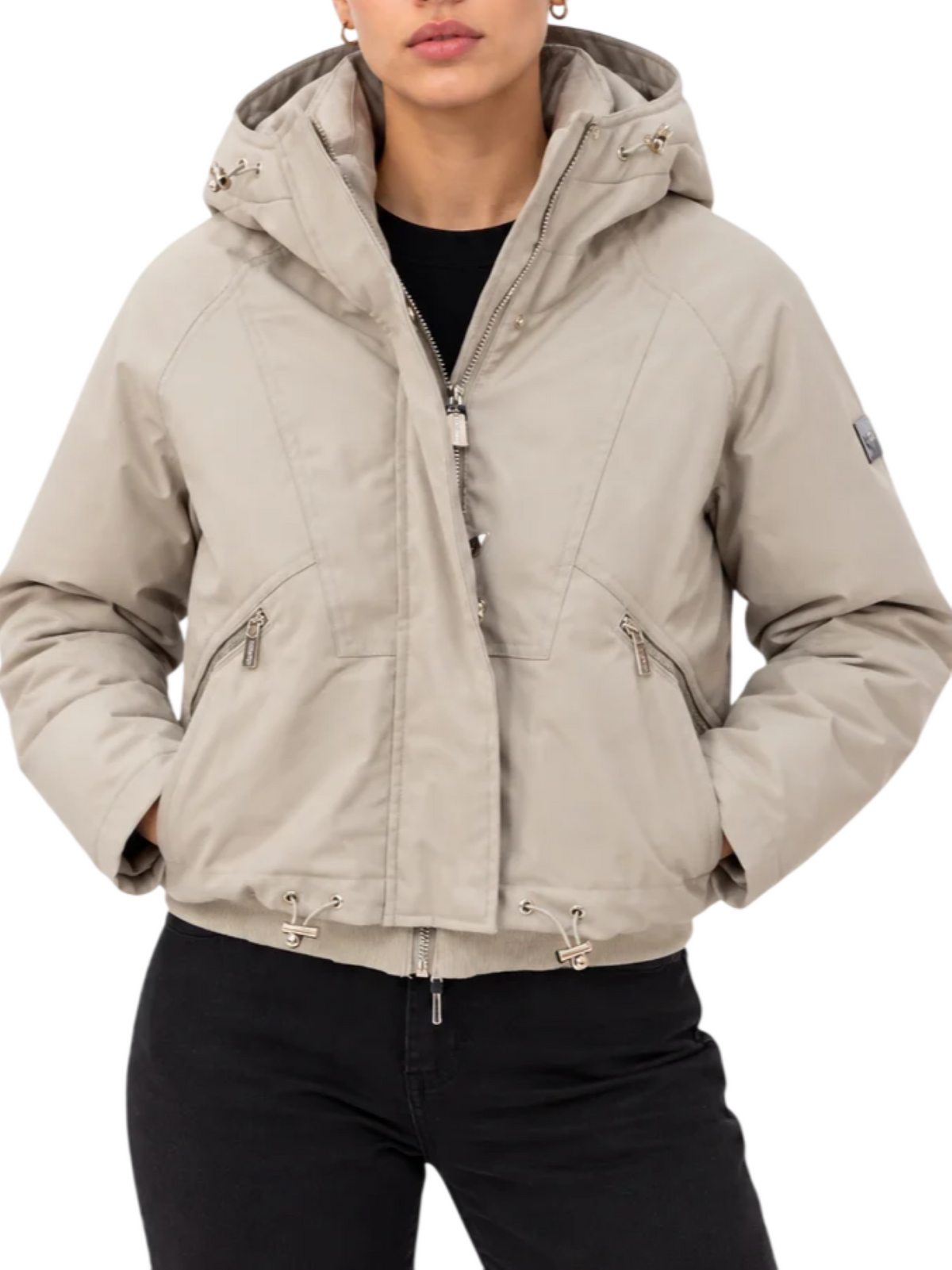 Yes Zee piumino donna crop con cappuccio beige J003-Q200 0222 YES-ZEE 