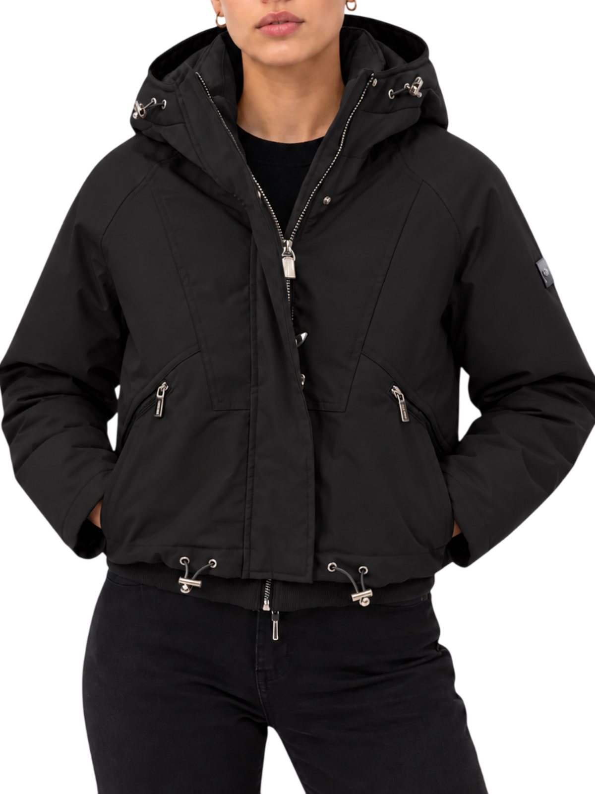 Yes Zee piumino donna crop con cappuccio nero J003-Q200 0801 YES-ZEE 