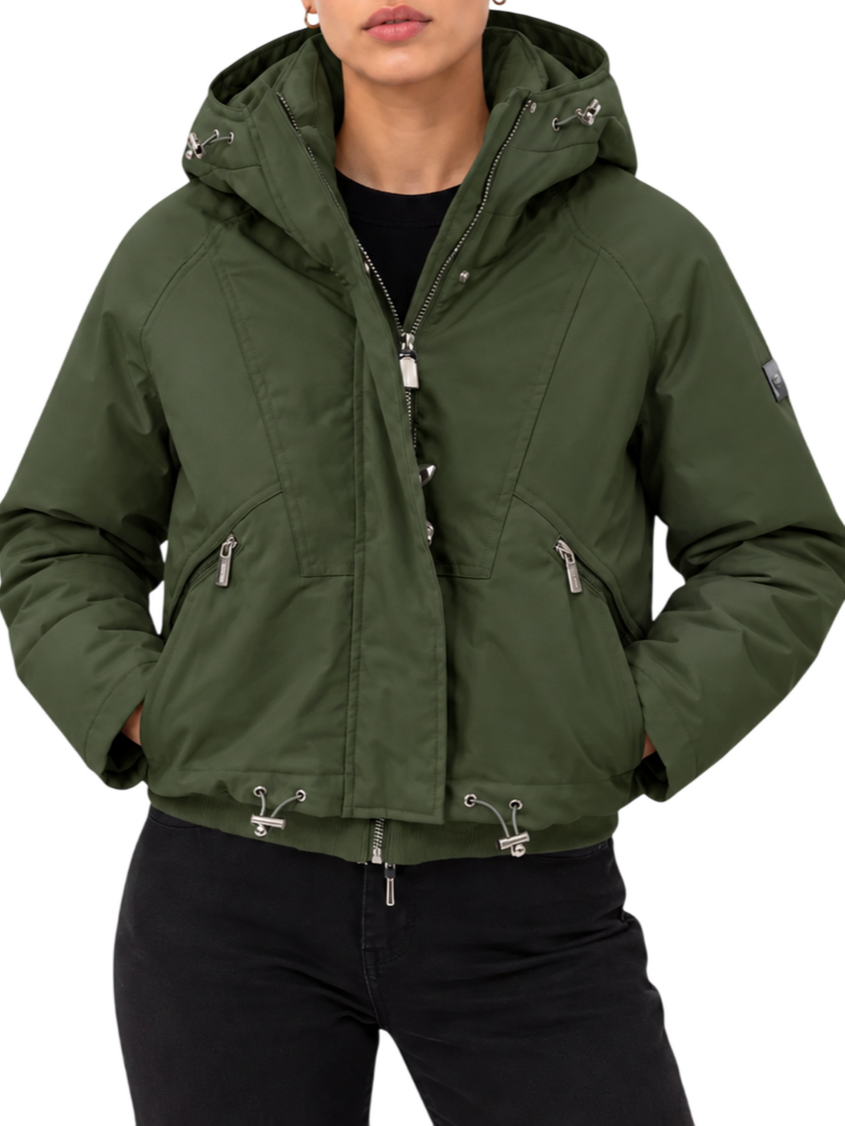 Yes Zee piumino donna crop con cappuccio verde militare J003-Q200 0979 YES-ZEE 