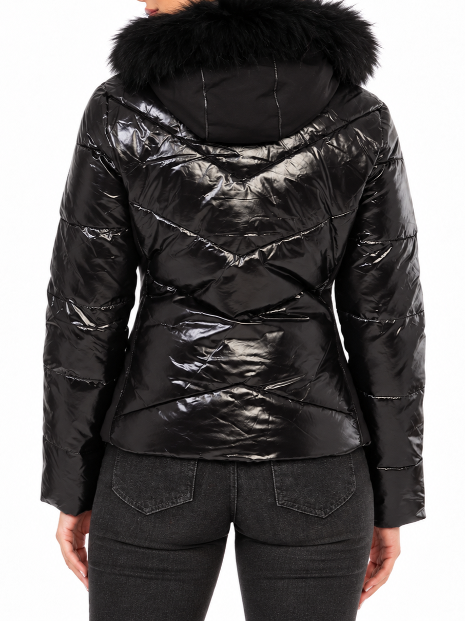 Yes Zee piumino trapuntato donna con cappuccio nero J016-Q300 0801 YES-ZEE 