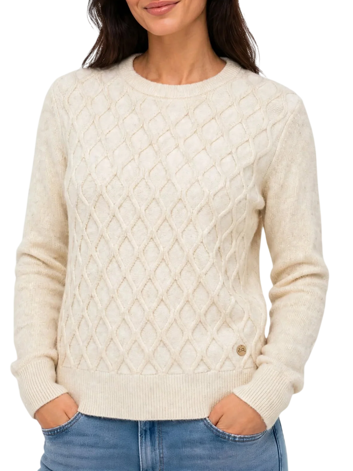 Yes Zee maglia donna misto viscosa a rombi avorio M011-BI00 0157 YES-ZEE 
