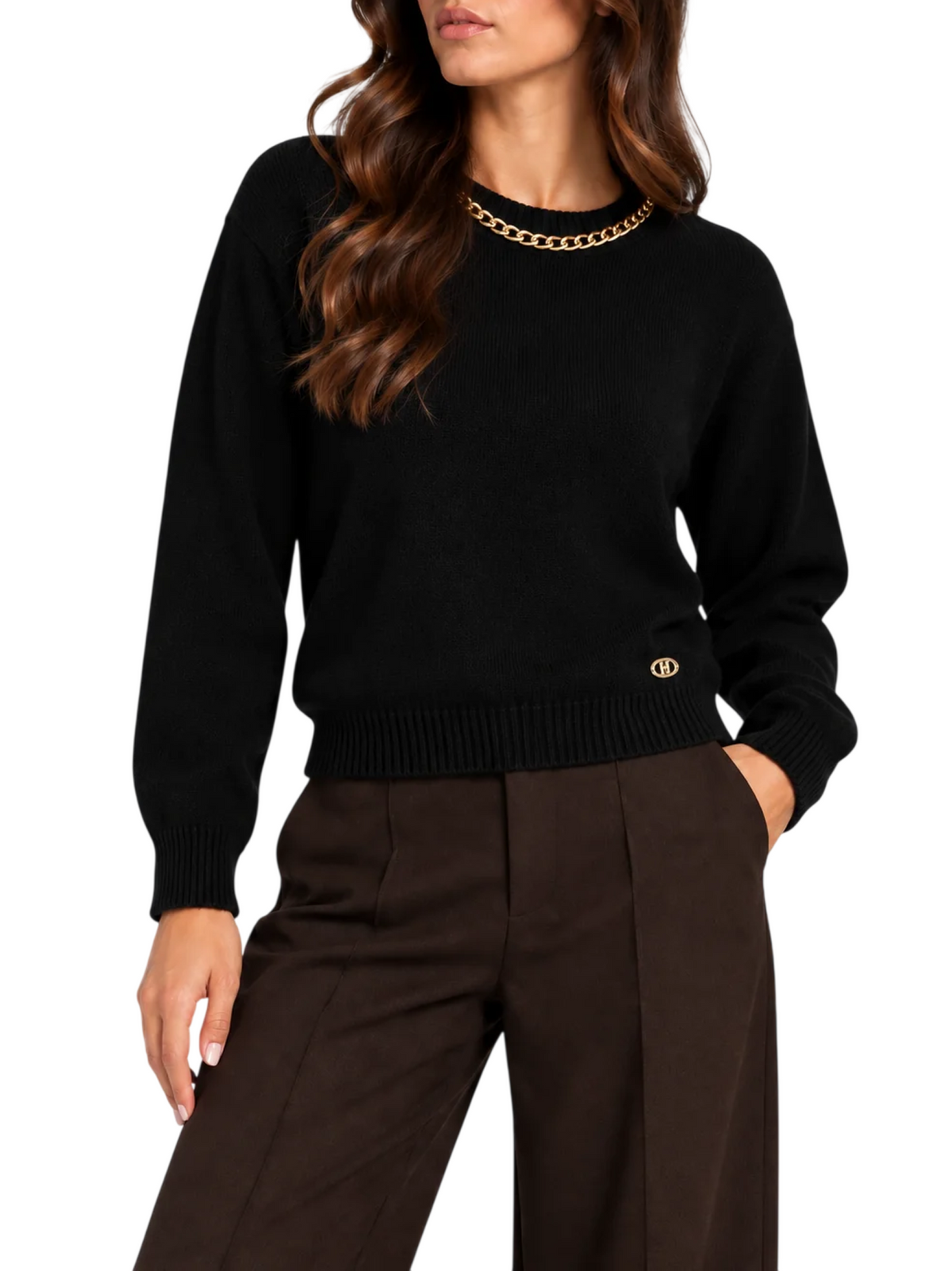 Yes Zee maglia donna misto lana con catenella nero M037-II00 0801 YES-ZEE 