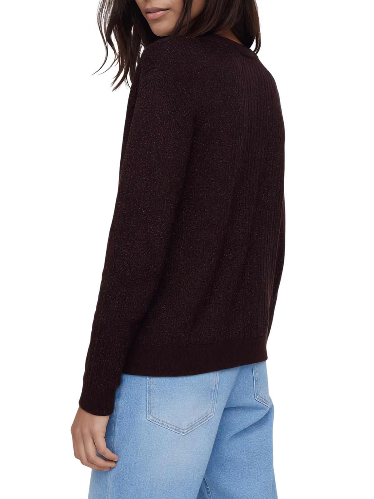 Yes Zee maglia donna misto lana lurex scollo a V marrone M046-IL00 0232 YES-ZEE 