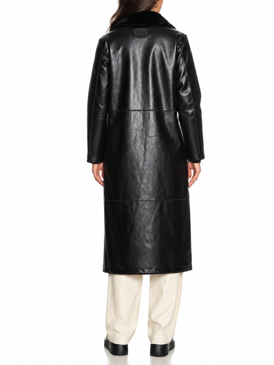 Yes Zee cappotto lungo doppiopetto reversibile in ecopelle ed ecopelliccia nero O063-D200 0801 YES-ZEE 