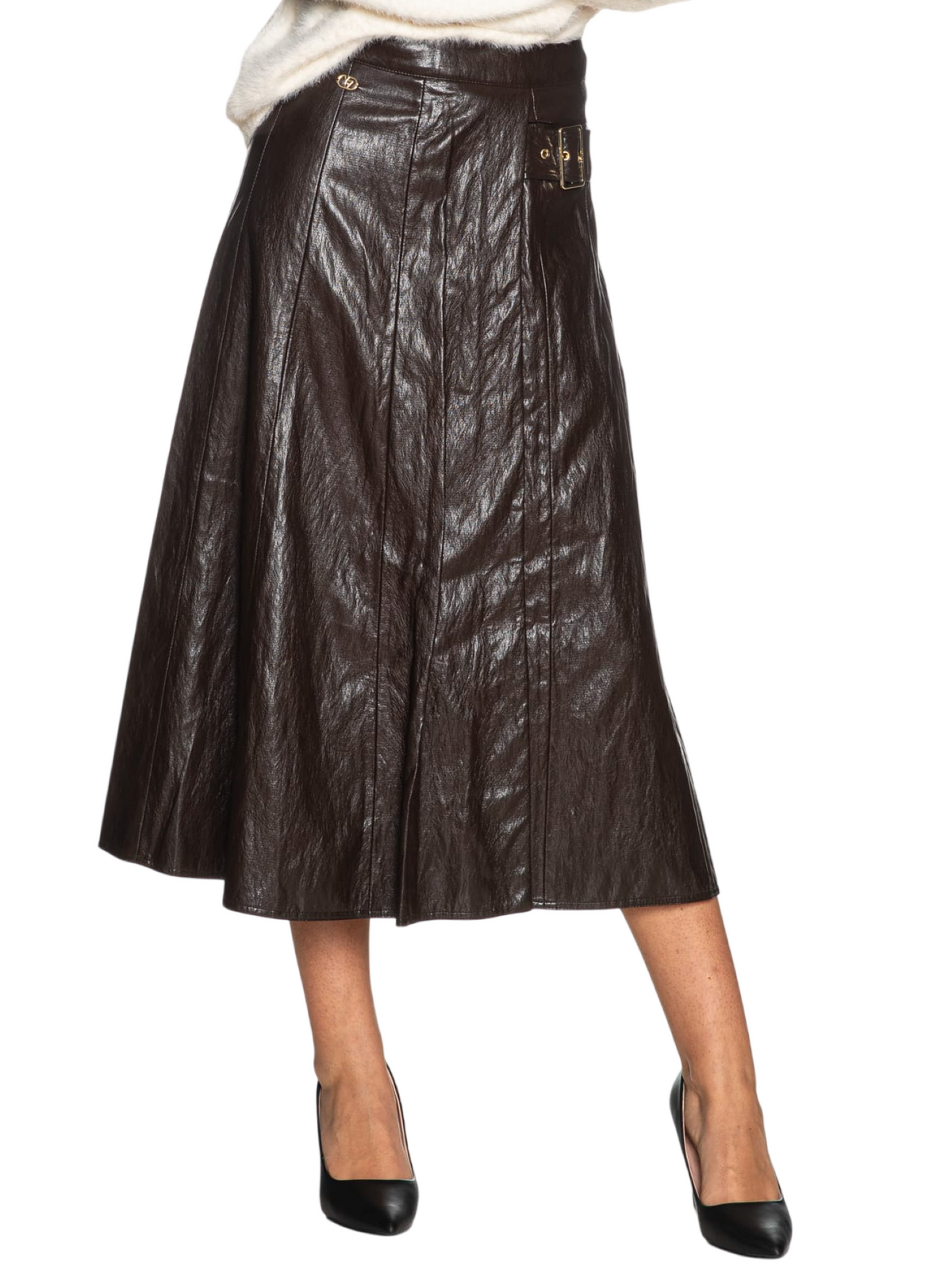 Yes Zee gonna midi donna in ecopelle marrone moro S011-KA00 0232 YES-ZEE 