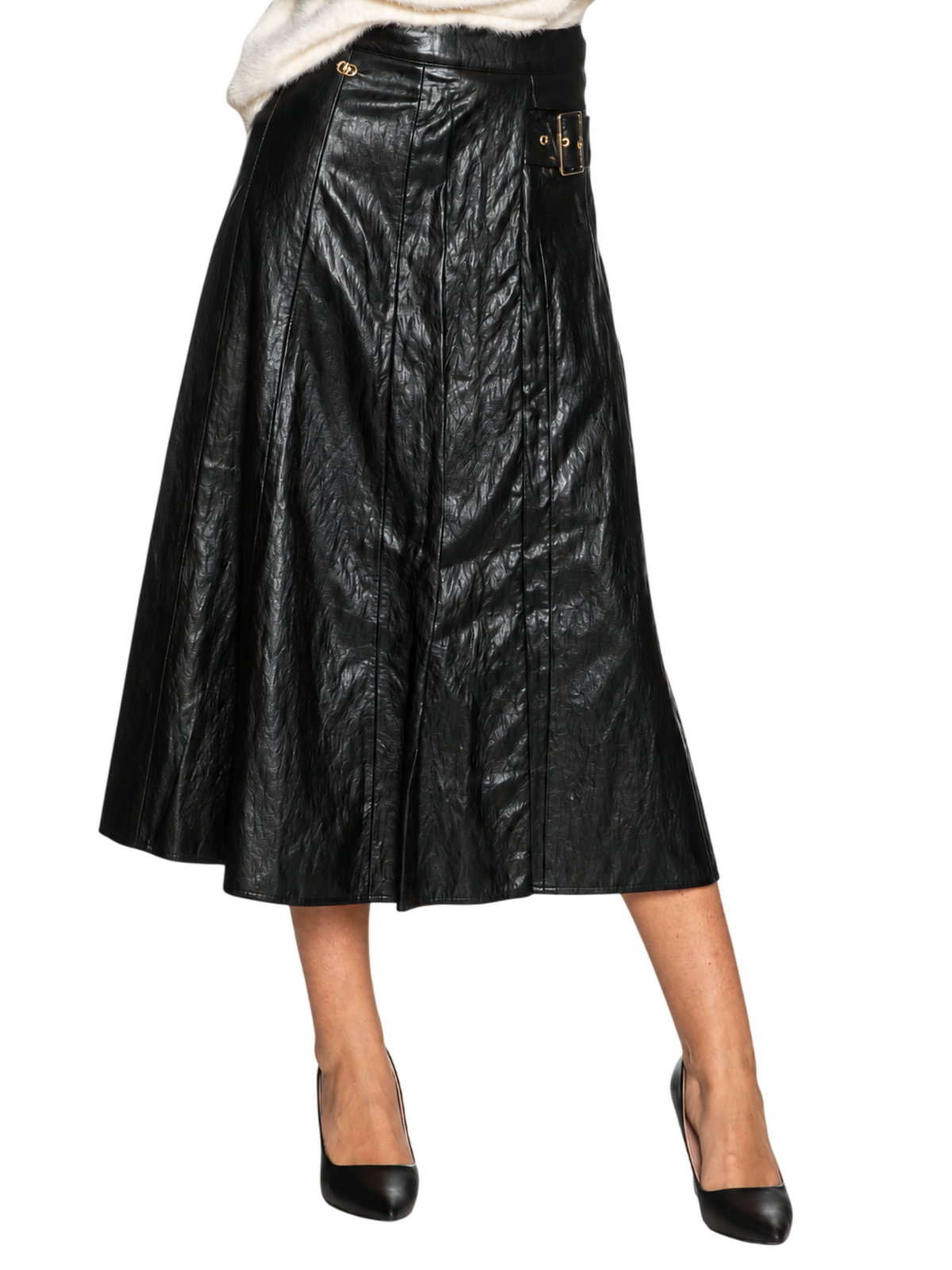 Yes Zee gonna midi donna in ecopelle nero S011-KA00 0801 YES-ZEE 