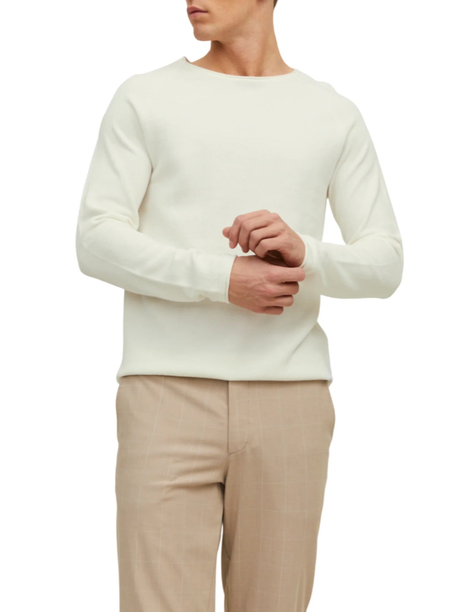 Jack&Jones maglia uomo in cotone melange panna 12157321 CLOUD DANCER JACK&JONES 