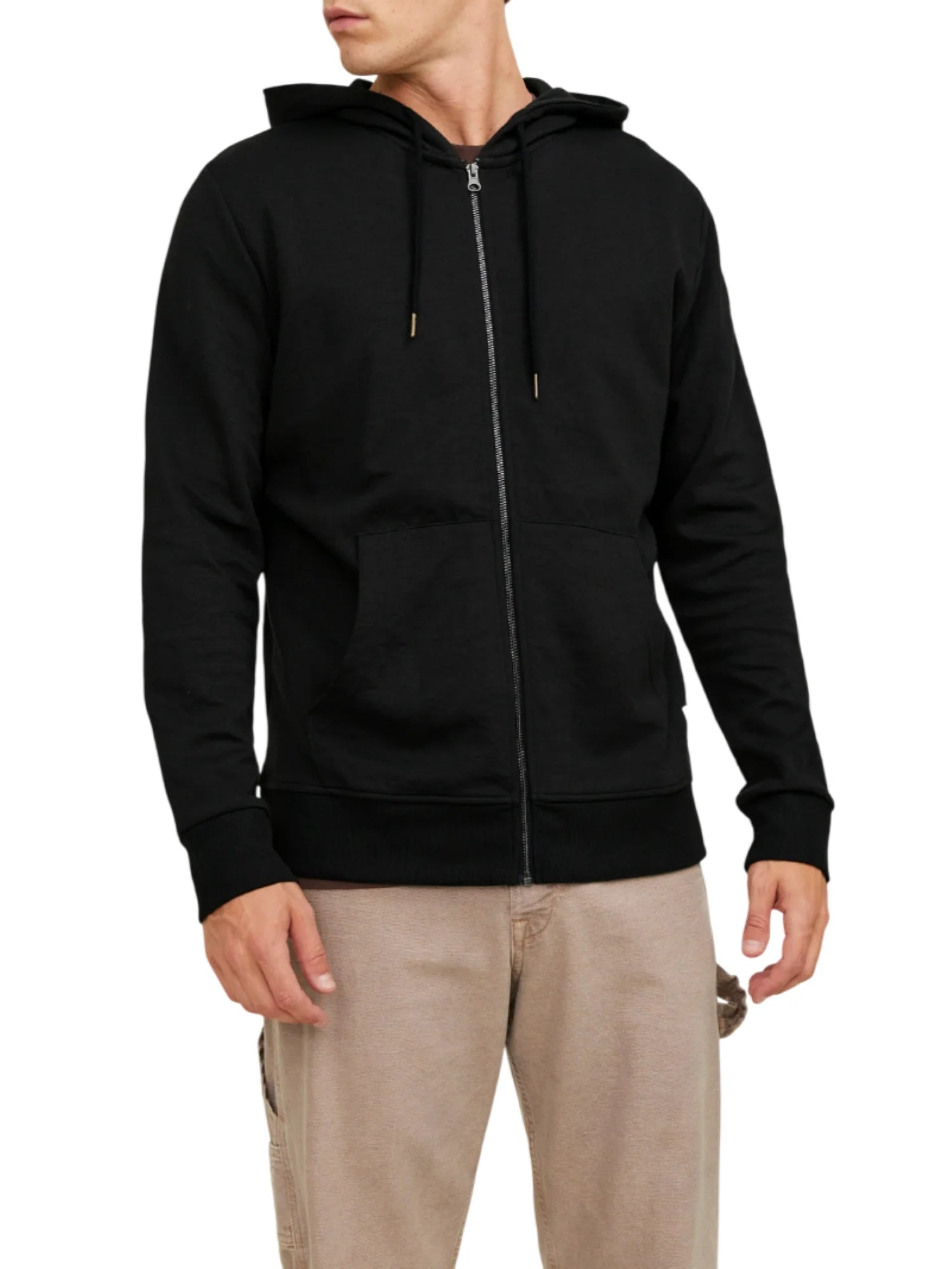 Jack&Jones felpa con cappuccio e zip nero 12181901 BLACK JACK&JONES 