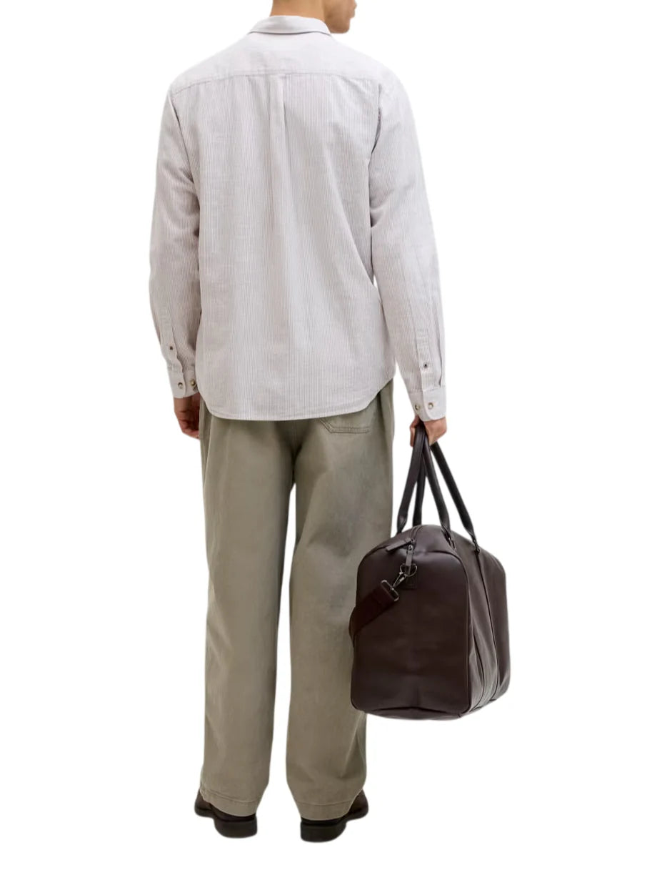 Jack&Jones camicia uomo manica lunga misto lino bianco beige 12289174 CROCKERY-STRIPES JACK&JONES 