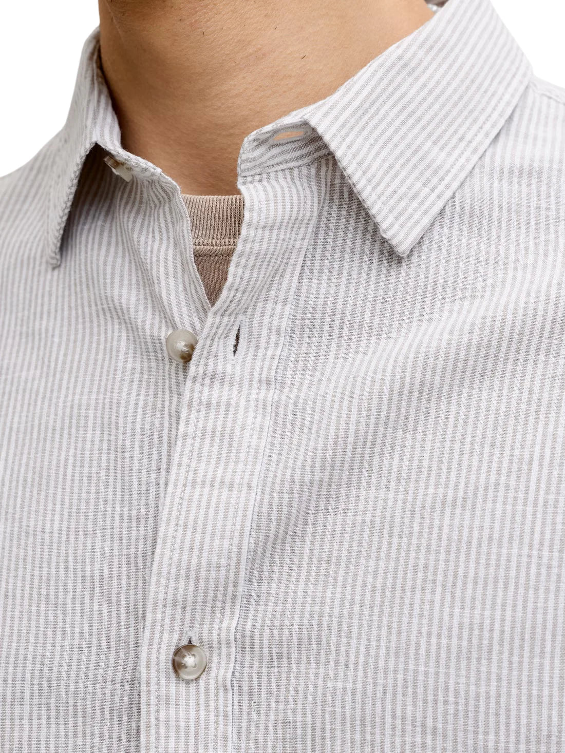 Jack&Jones camicia uomo manica lunga misto lino bianco beige 12289174 CROCKERY-STRIPES JACK&JONES 