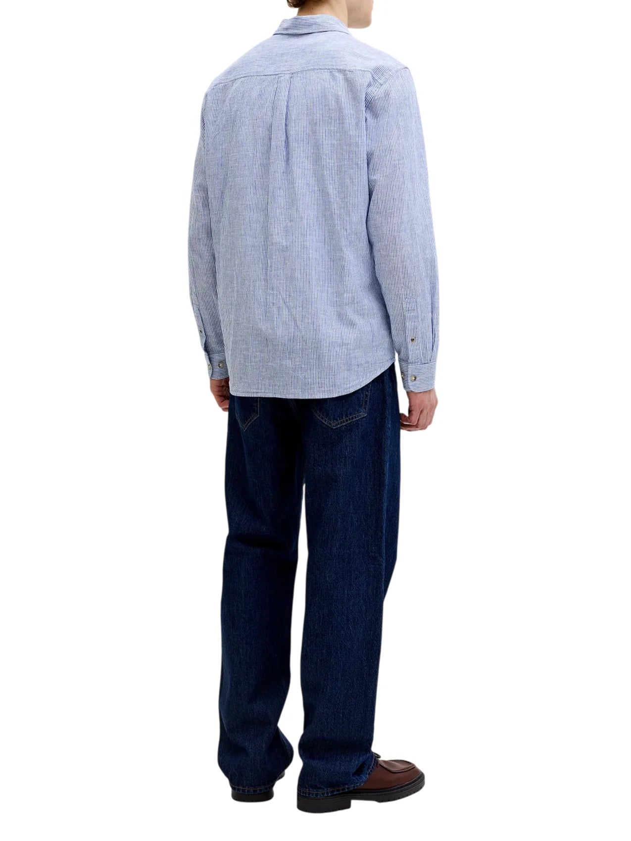Jack&Jones camicia uomo manica lunga misto lino azzurro bianco 12289174 INFINITY-STRIPES JACK&JONES 