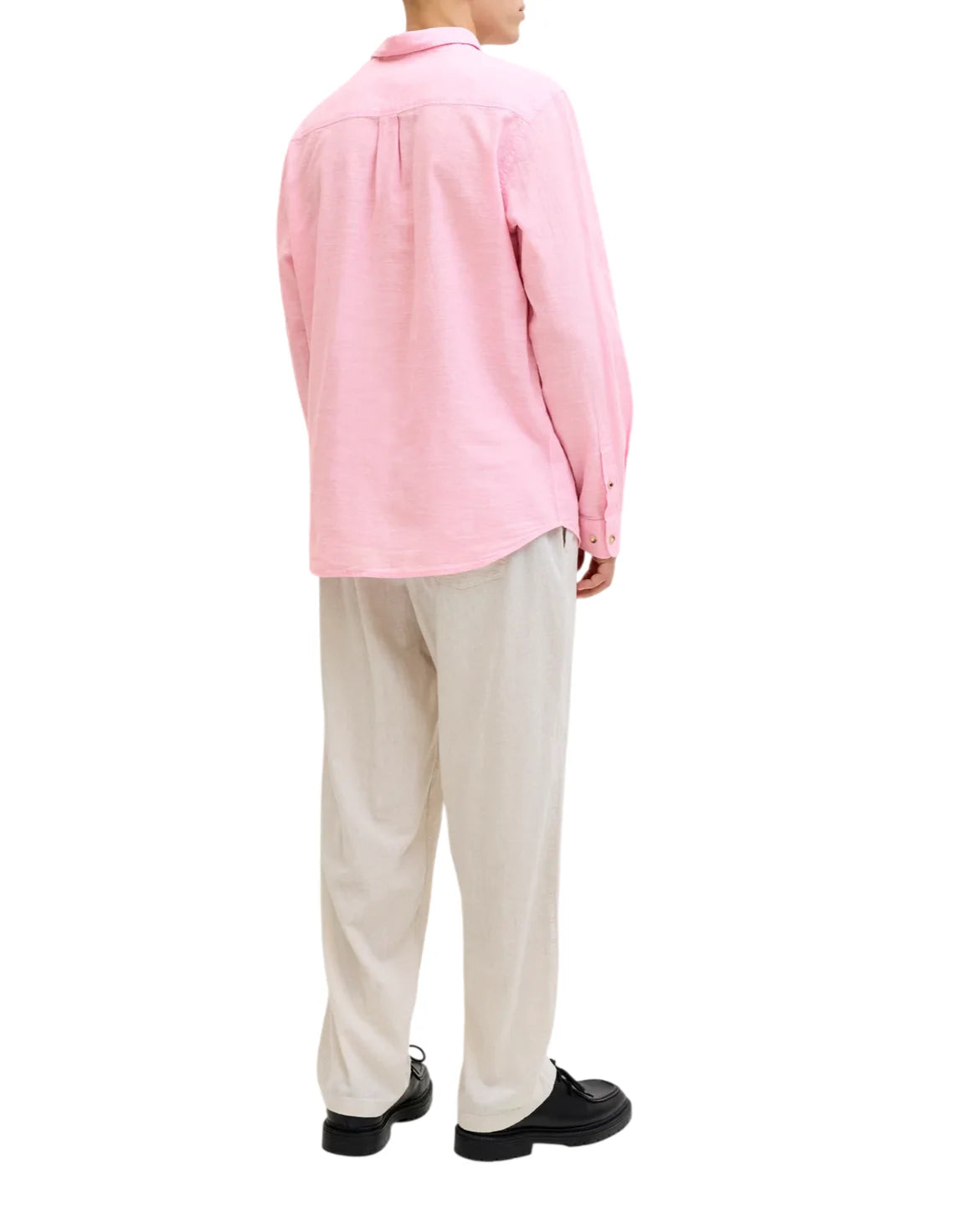 Jack&Jones camicia uomo manica lunga misto lino rosa 12289174 PRISM PINK JACK&JONES 