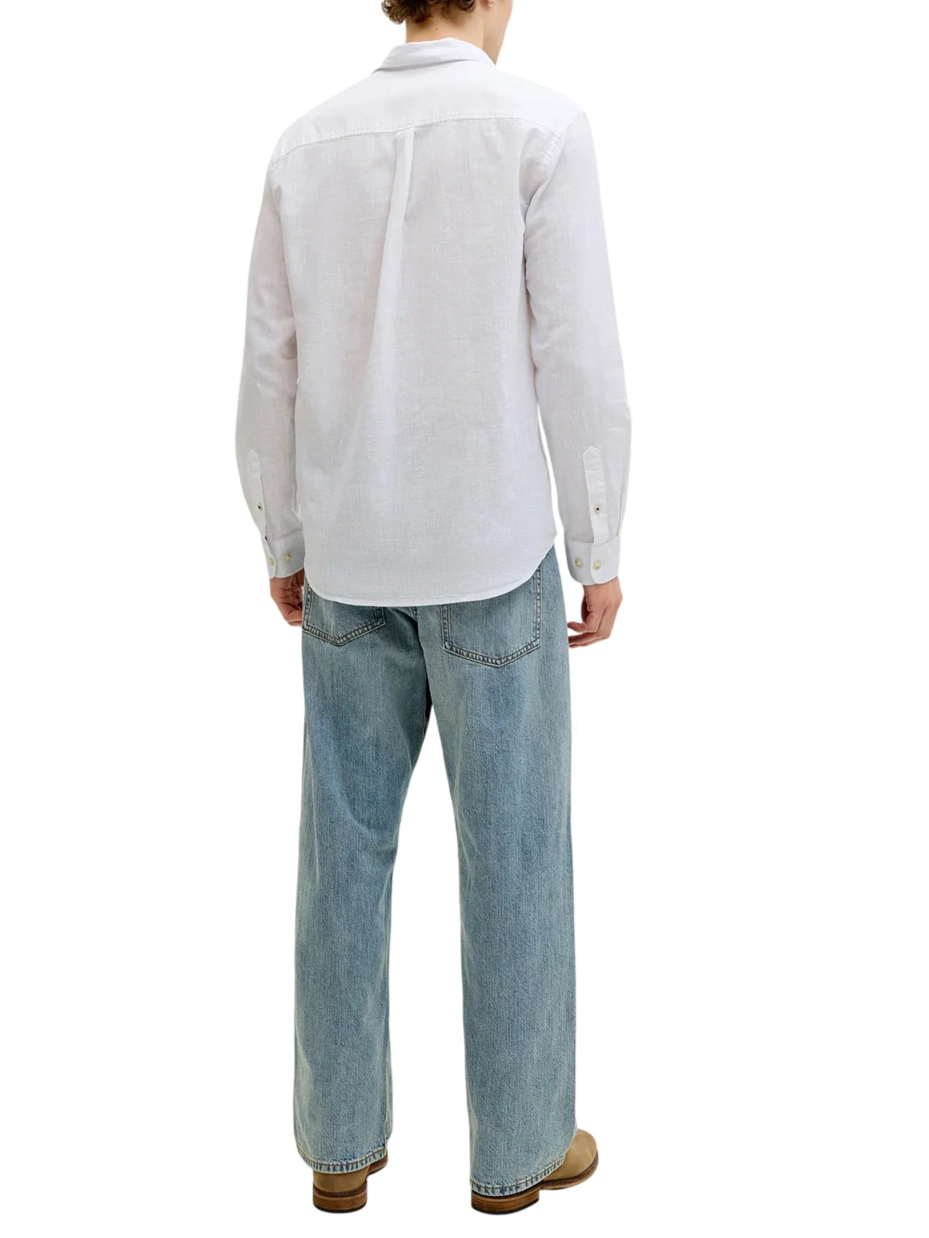 Jack&Jones camicia uomo manica lunga misto lino bianco 12289174 WHITE JACK&JONES 