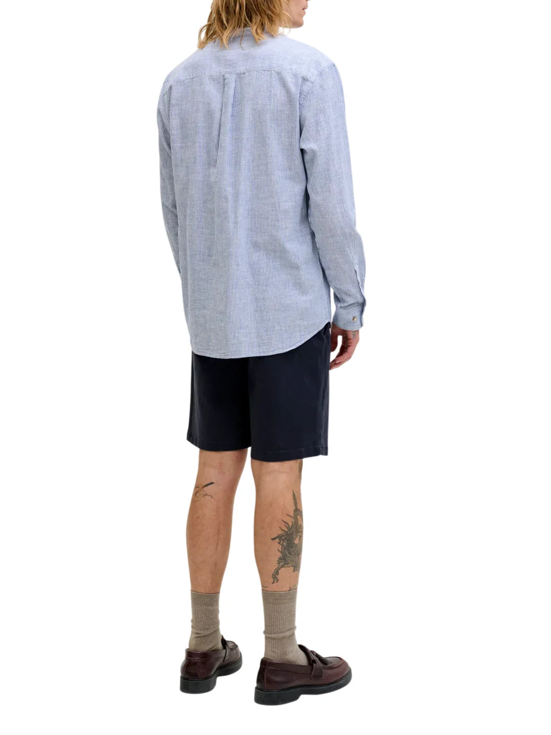 Jack&Jones camicia alla coreana misto lino a righe bianco azzurro 12289184 INFINITY-STRIPES JACK&JONES 