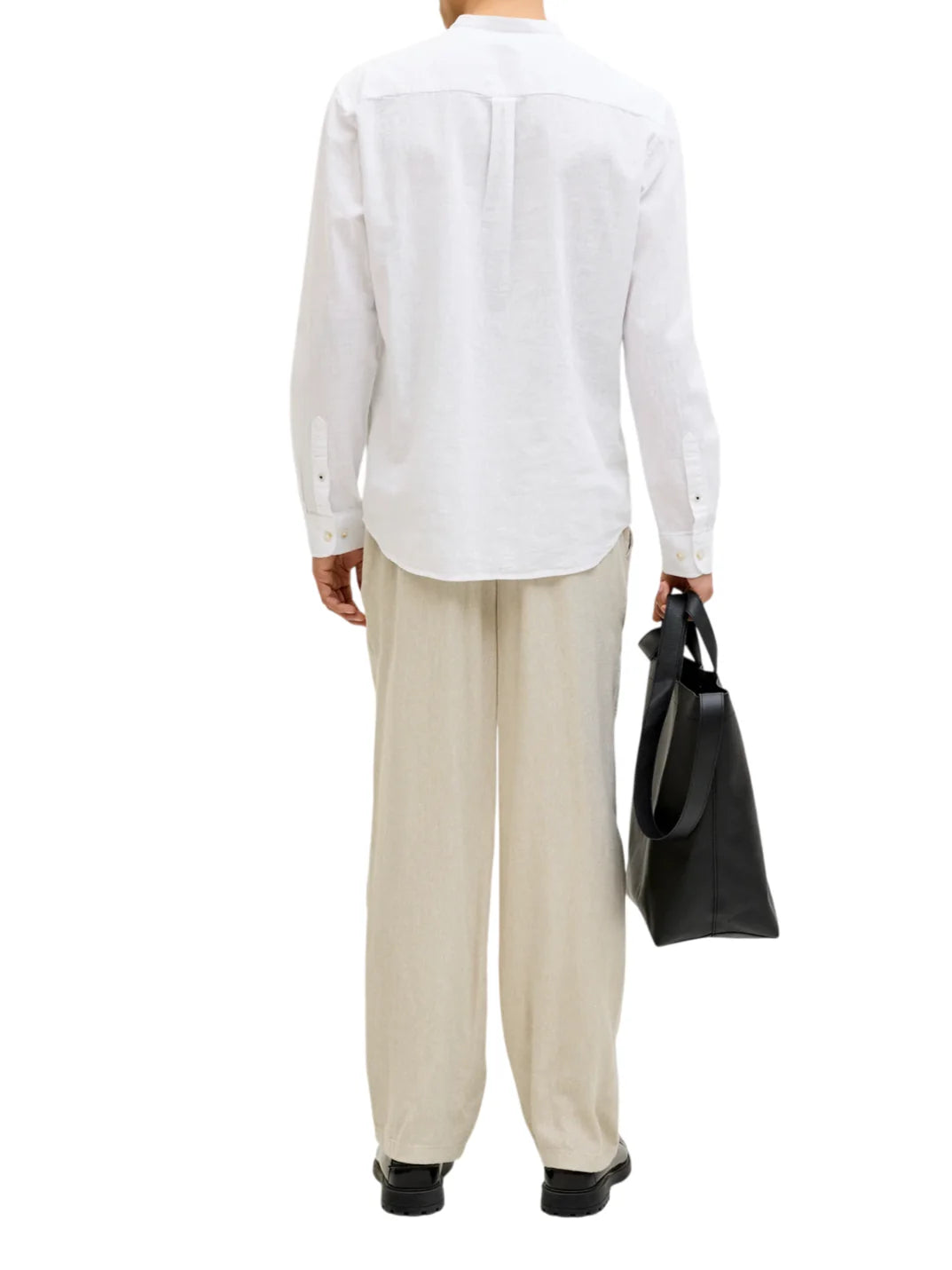 Jack&Jones camicia uomo alla coreana misto lino bianco 12289190 WHITE JACK&JONES 