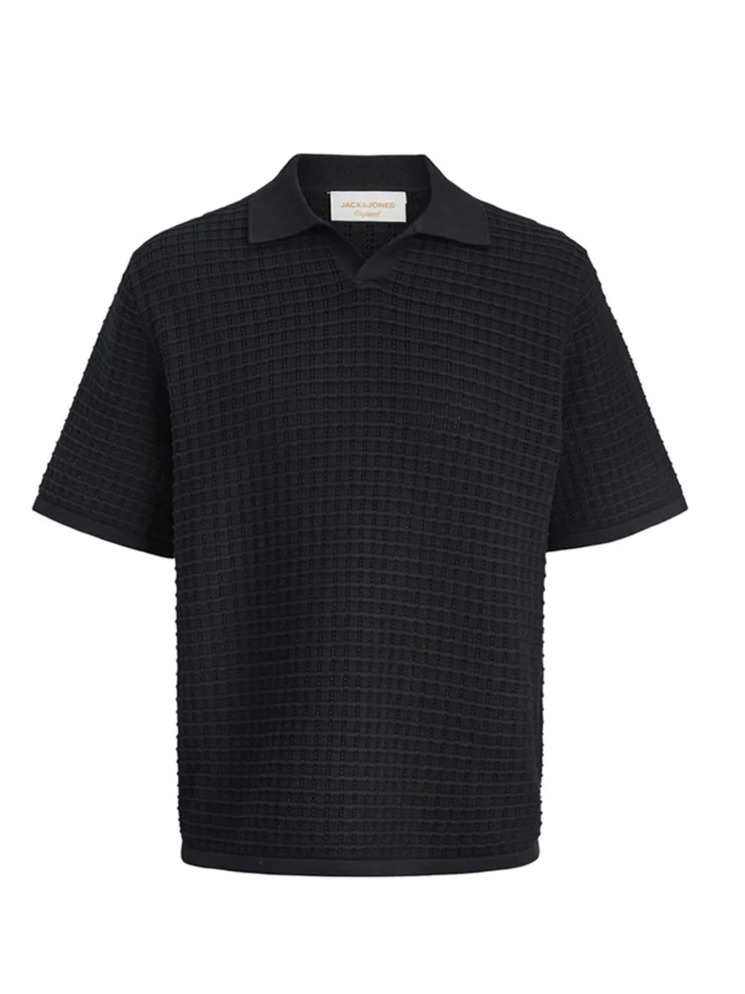 Jac&Jones polo uomo in maglia traforata nero 12291422 BLACK JACK&JONES 